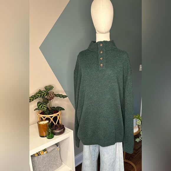 Enzo Mantovani 100% Wool Henley Sweater Pullover Green Neiman Marcus Men’s XXL - Picture 2 of 10